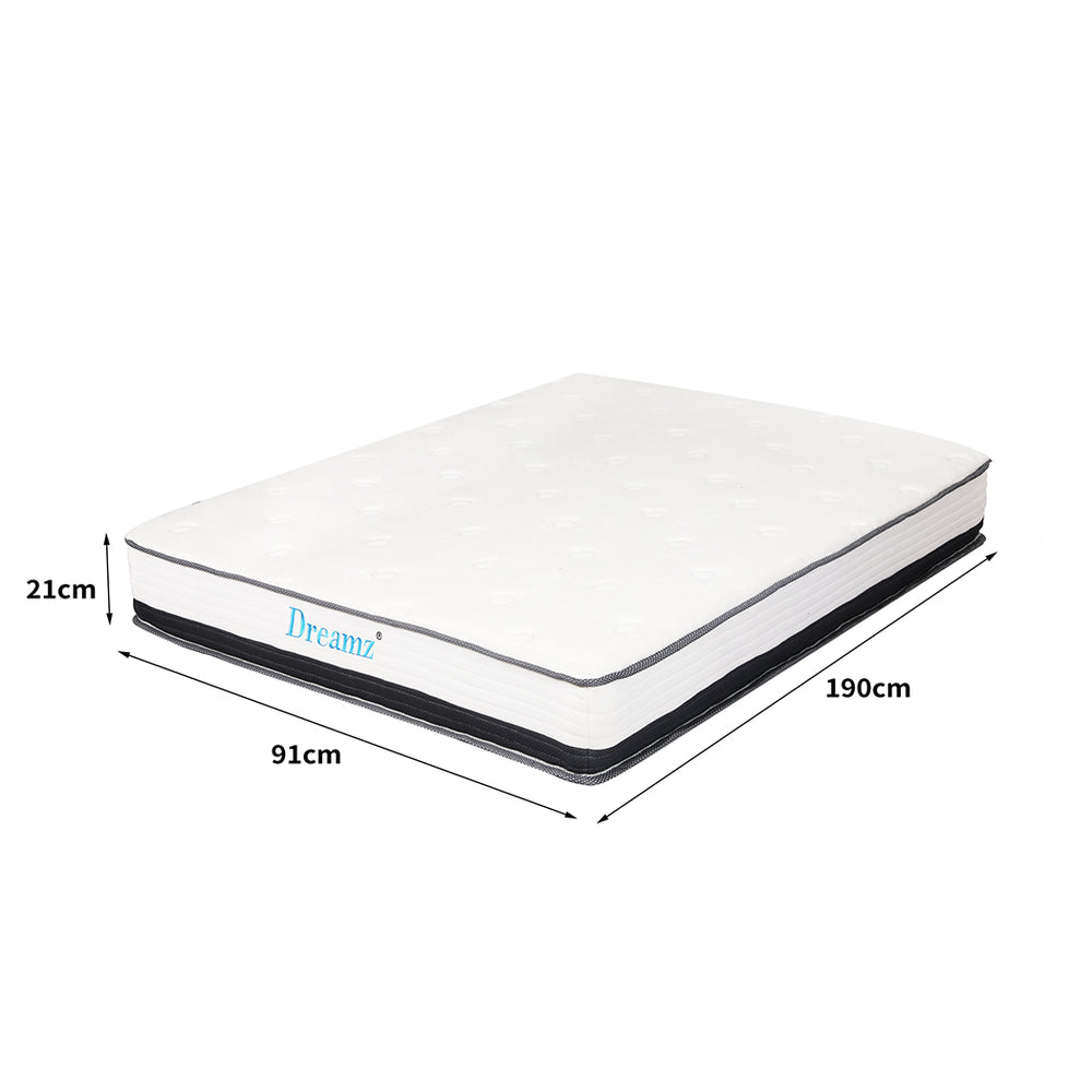 Pocket Spring Mattress HD Foam Medium Firm Bedding Bed Top Single 21CM.