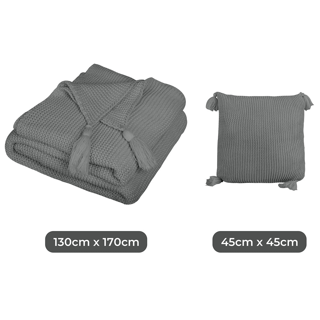 DreamZ Knitting Throw Blanket Cushion Grey.