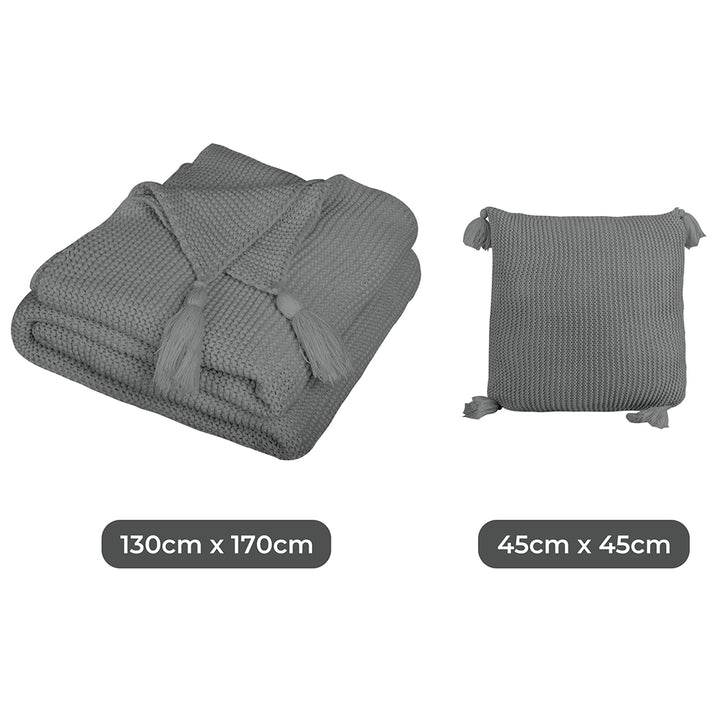 DreamZ Knitting Throw Blanket Cushion Grey.