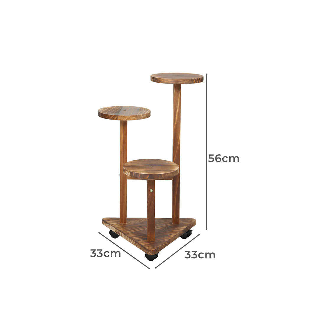Levede 3-Tier Plant Stand Wood Wooden with wheels.