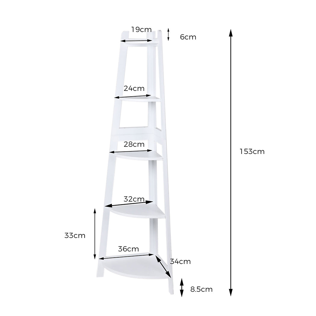 Levede 5 Tier Corner Shelf Wooden Storage White.