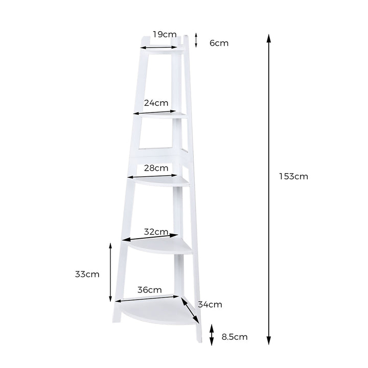 Levede 5 Tier Corner Shelf Wooden Storage White.