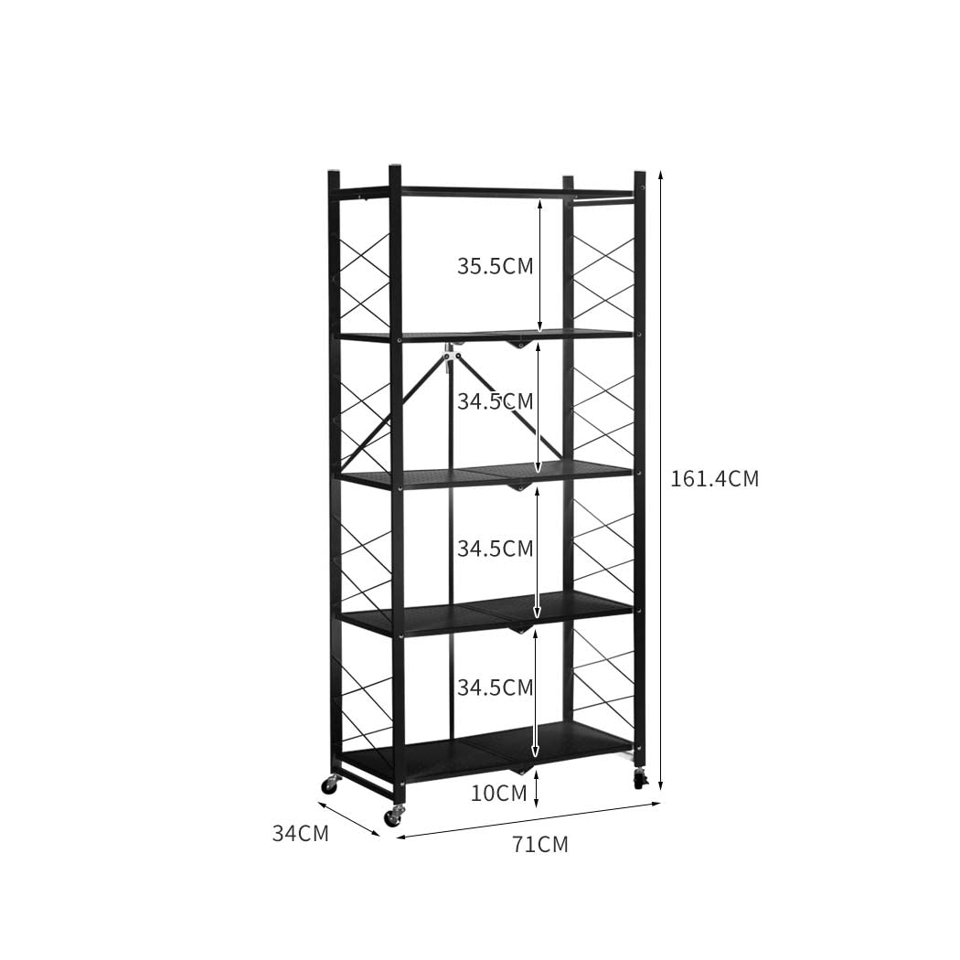 Levede Foldable Storage Shelf Display Black 5 Tiers.