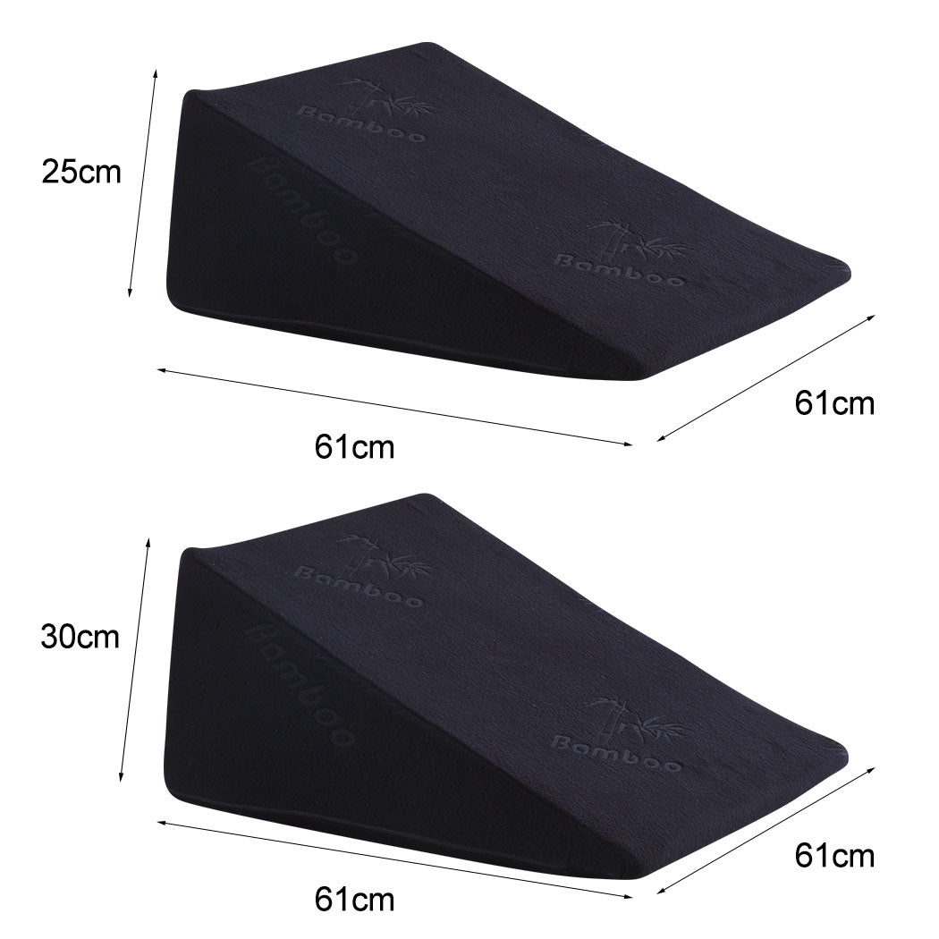 Cool Gel Memory Foam Bed Wedge Pillow Black 25+30.