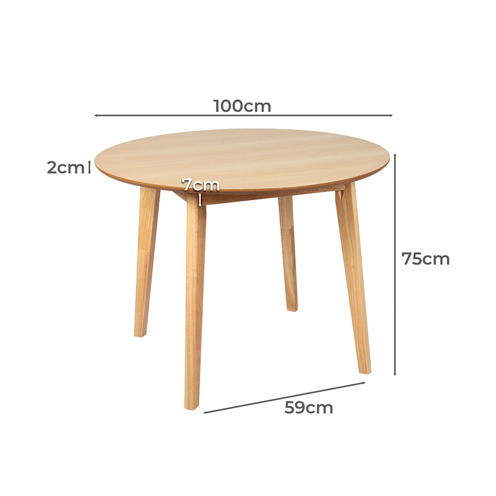 Levede Dining Table Round Rubberwood Base 100cm Natural 100 CM.