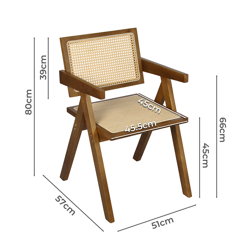 1x Walnut Wicker Armchair Brown Dining Chair.