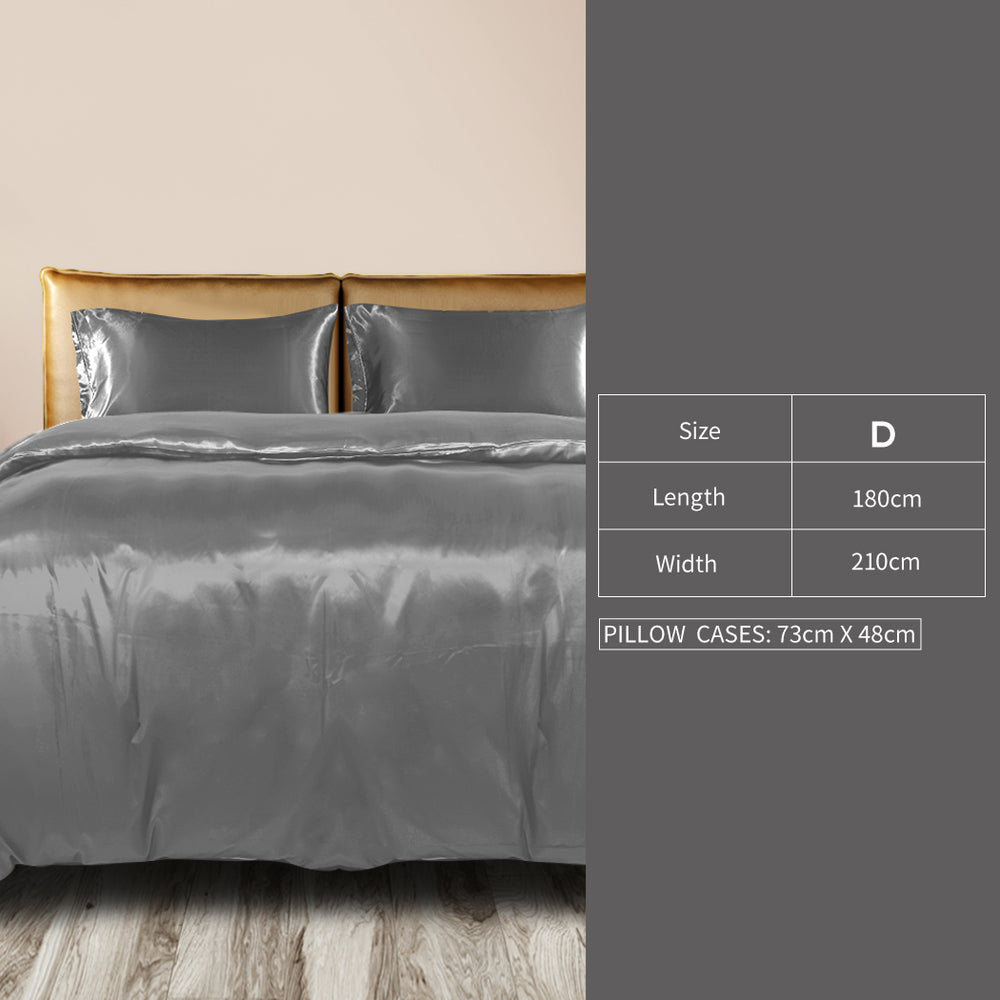 Silky Satin Quilt Cover Set Bedspread Dark Grey.