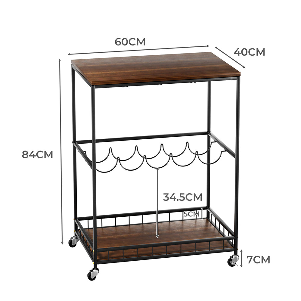 Wooden Bar Cart Drinks Trolley 3 Tire.
