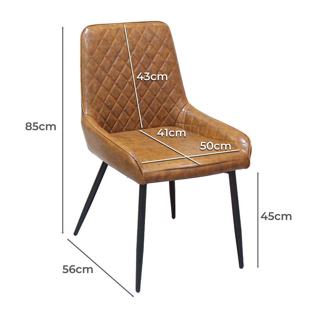4x Dining Chairs Kitchen Chair Lounge Padded Seat PU Faux Leather Brown.