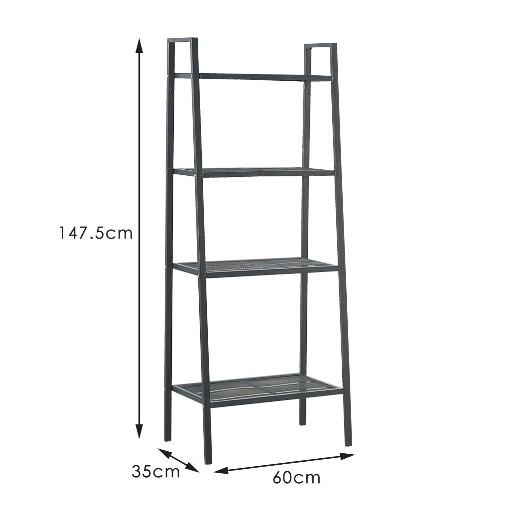Bookshelf 4 Tier Ladder Shelf Unit Bookcase Black.