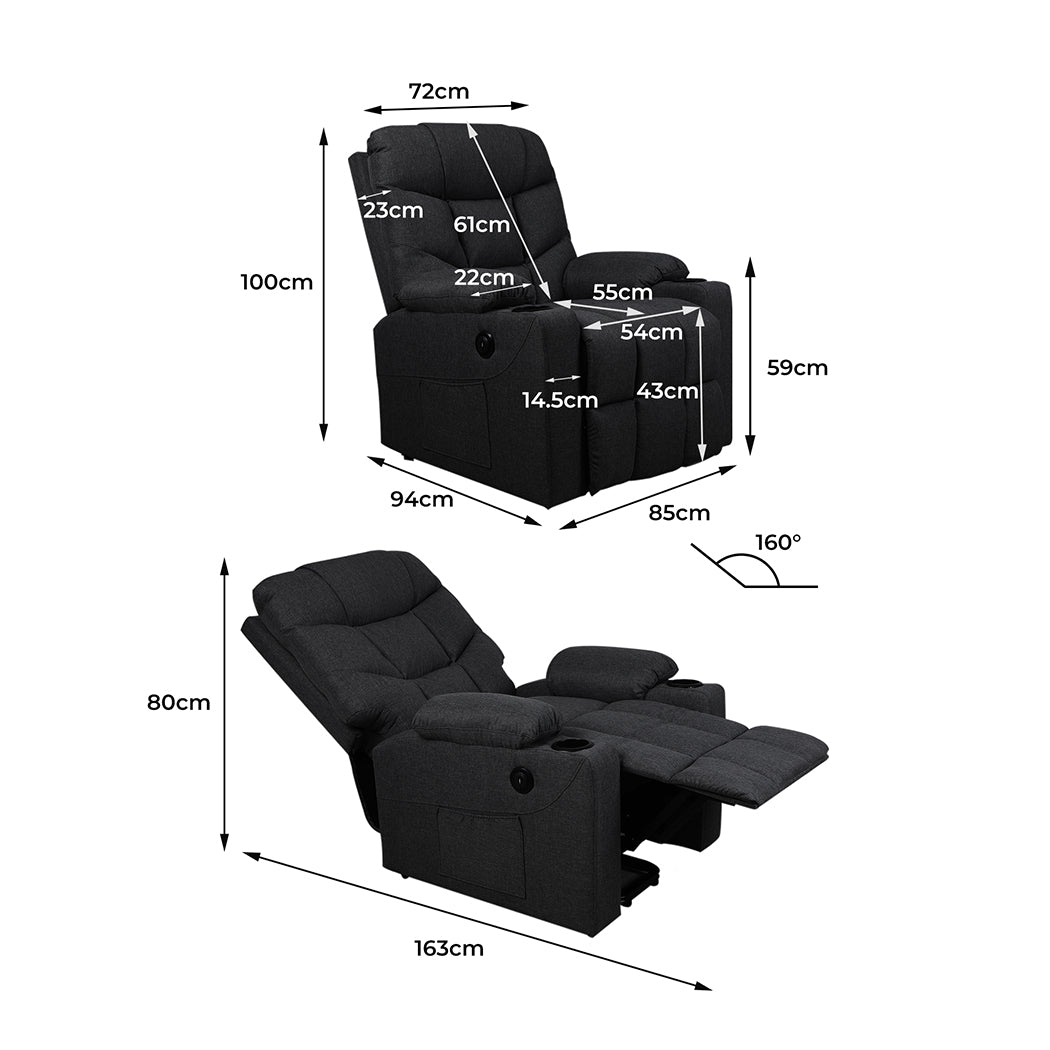 Levede Recliner Chair Electric Lift Black.