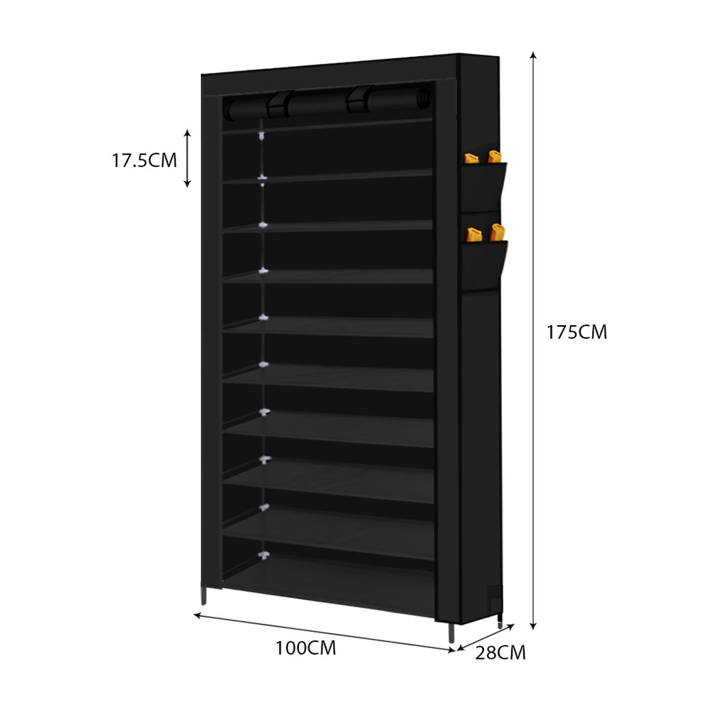Levede 10 Tier Shoe Rack Portable Storage Black.