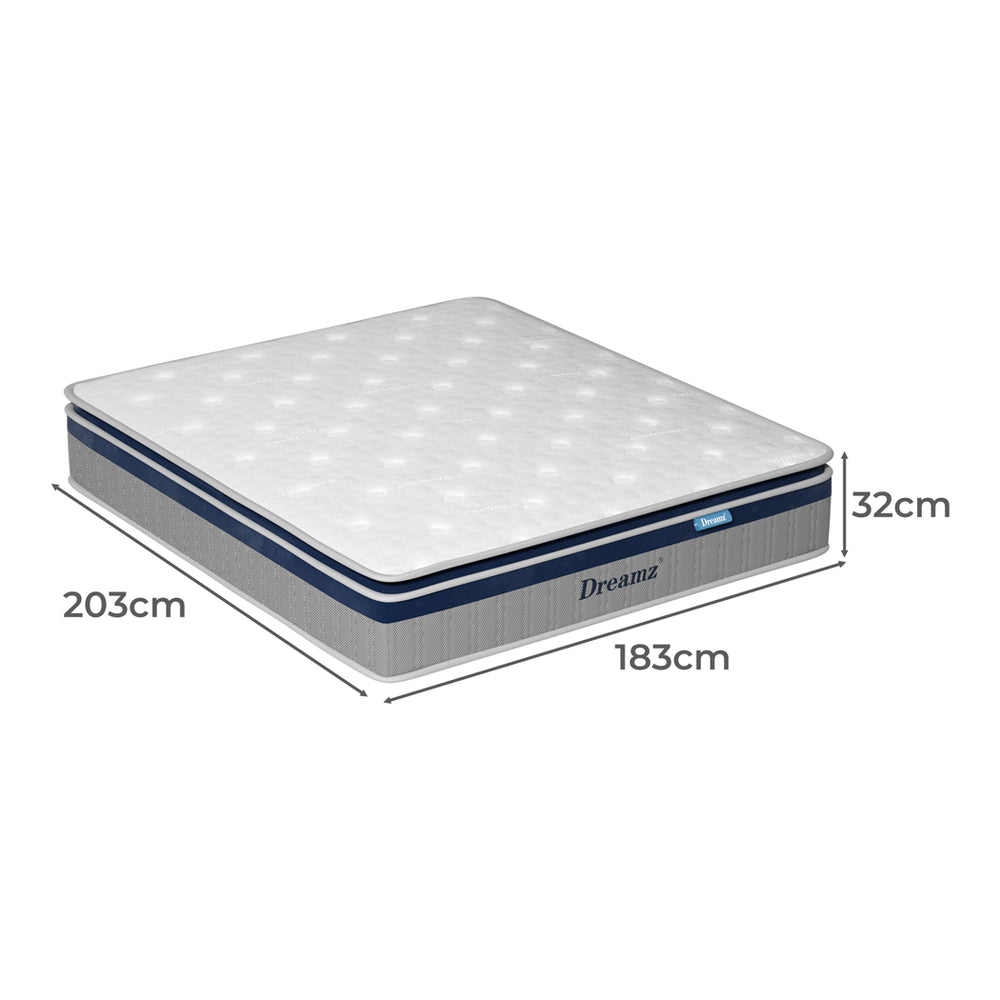 Spring Mattress Pillow Top 7 Zone Pocket Spring Memory Foam 32CM King.