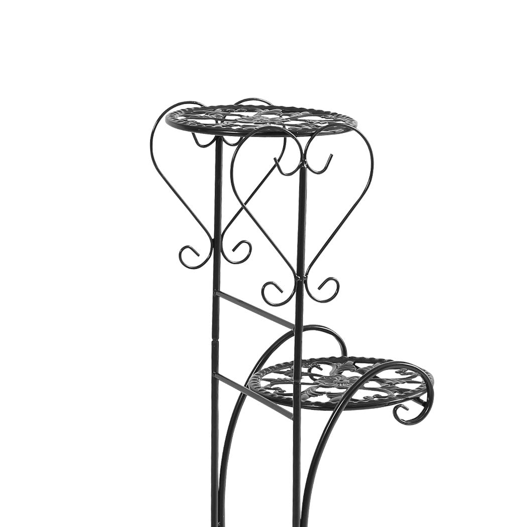2x Levede Flower Shape Metal Plant Stand Black.
