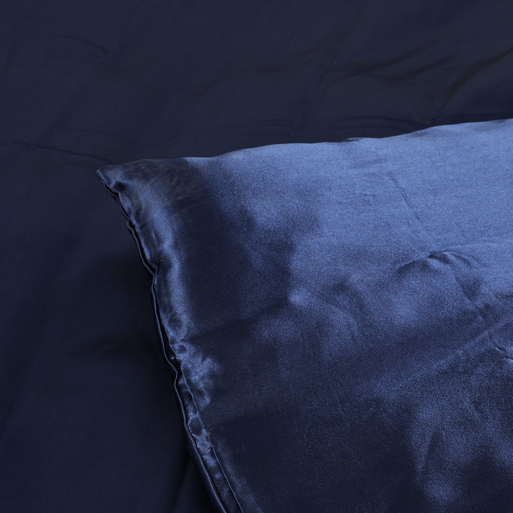 Silky Satin Quilt Cover Set Bedspread Blue.