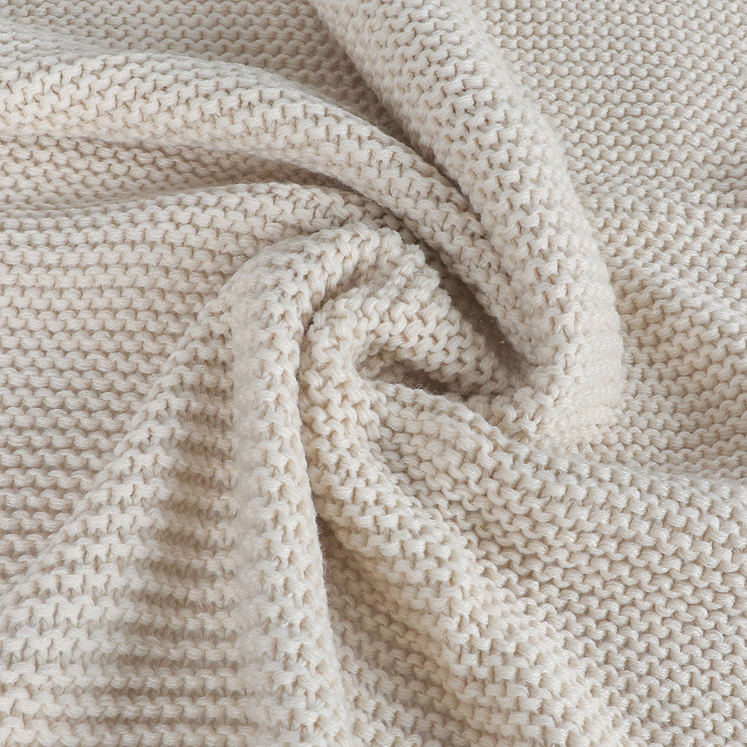 DreamZ Knitting Throw Blanket Cushion Beige.