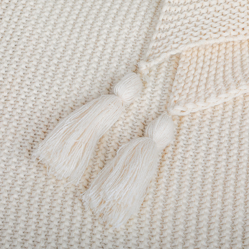 DreamZ Knitting Throw Blanket Cushion Beige.