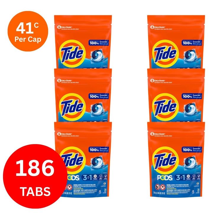 Tide 3in1 45c/Tab x 186 Clean Breeze Laundry Pods.