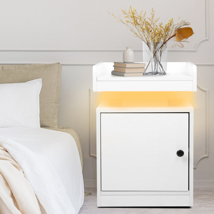 Levede Bedside Table USB Charger Outlet RGB White.