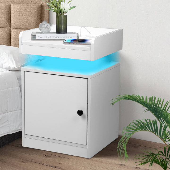Levede Bedside Table USB Charger Outlet RGB White.