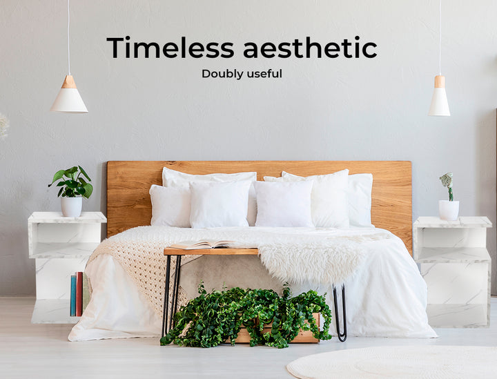 S Shape Bedside Tables with Shelf.