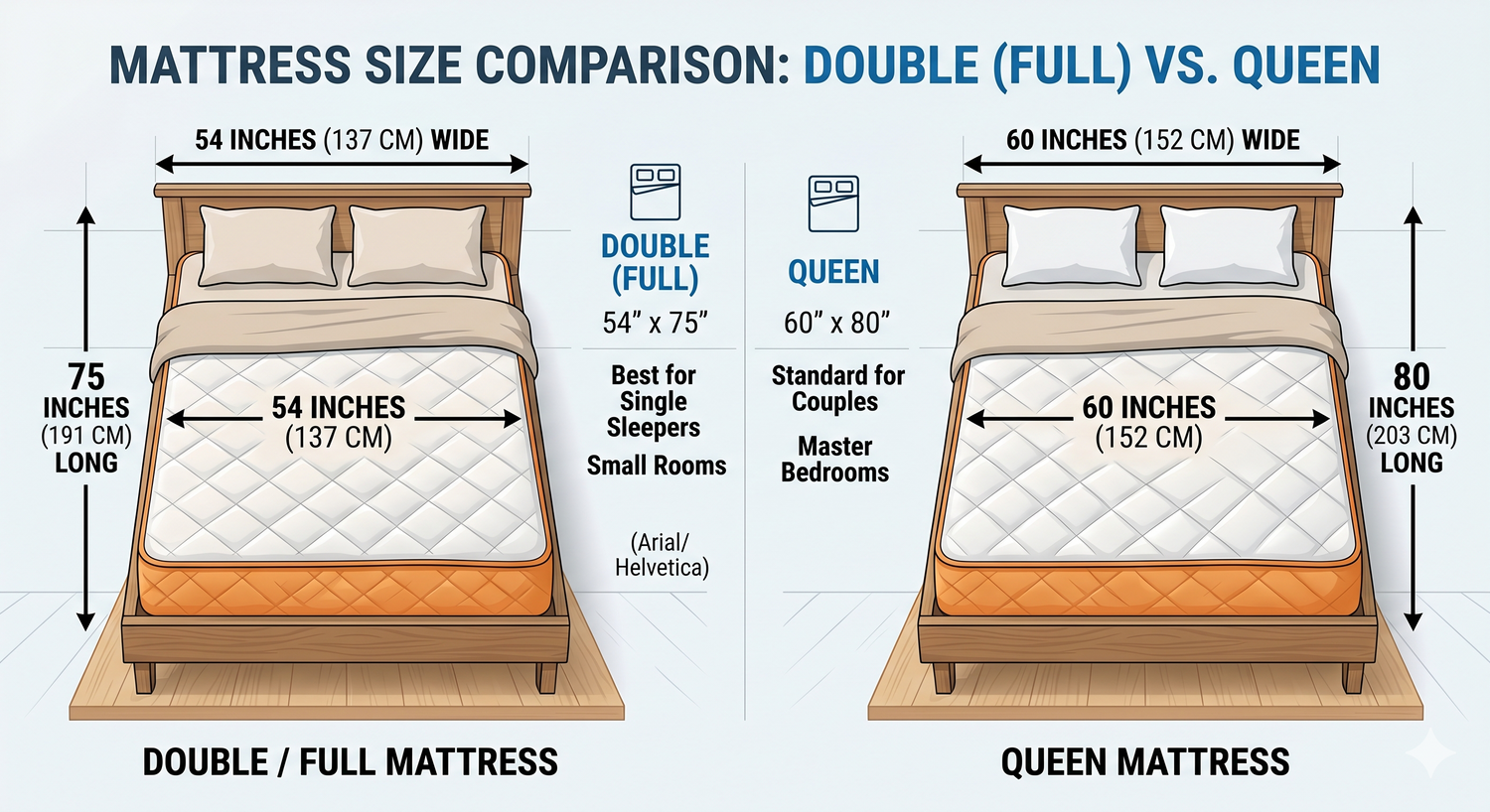 Double vs queen mattress size comparison Australia