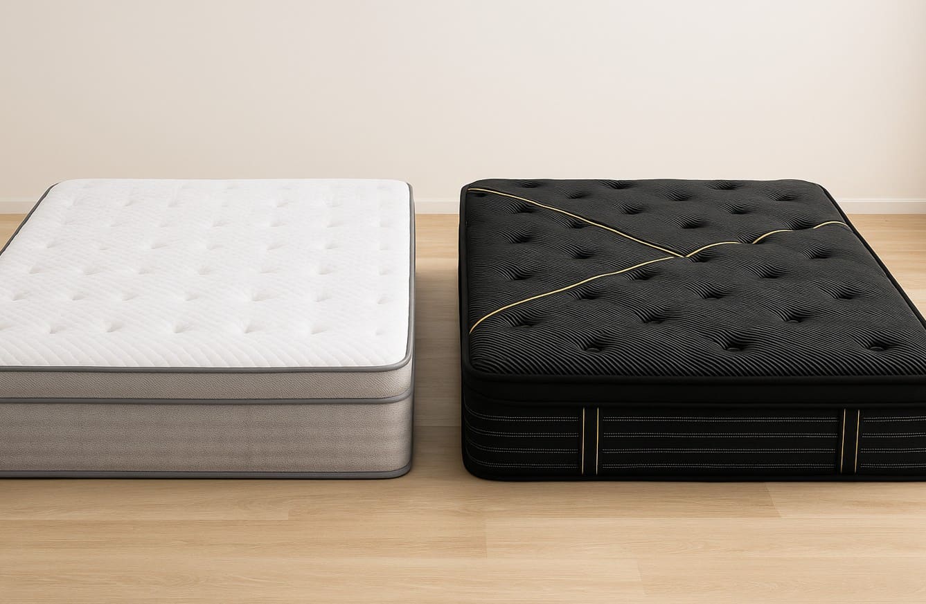 foam vs spring mattress comparison showing support layers