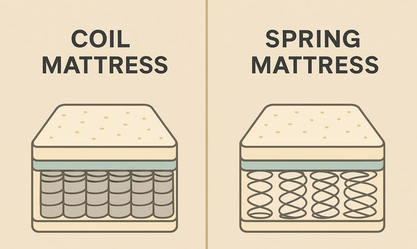 Coil mattress cross-section showing individually wrapped pocket springs vs traditional Bonnell coil spring system