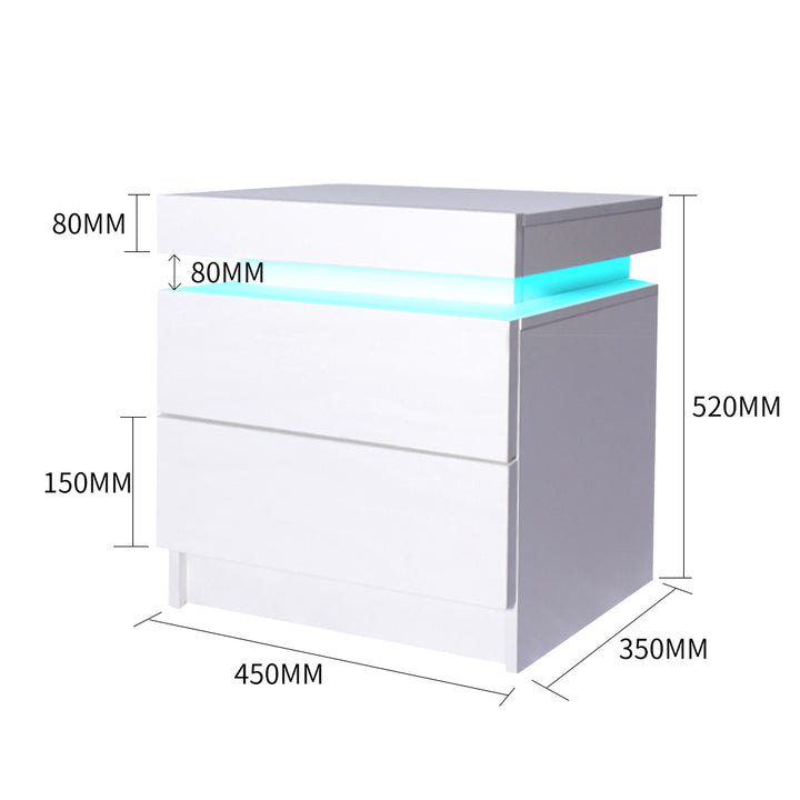 Levede Bedside Tables with RGB LED and 2 Drawers Side Table - Levede