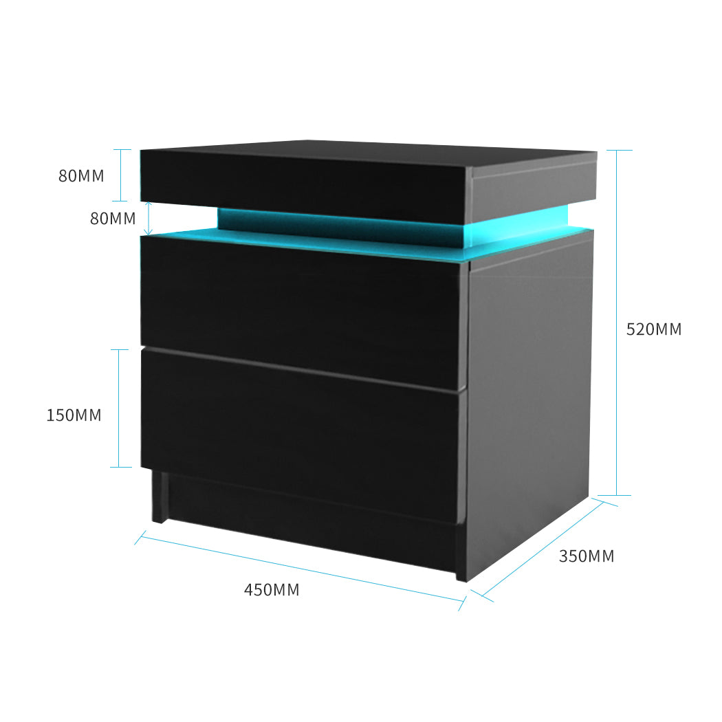 Levede Bedside Tables with RGB LED and 2 Drawers Side Table - Levede