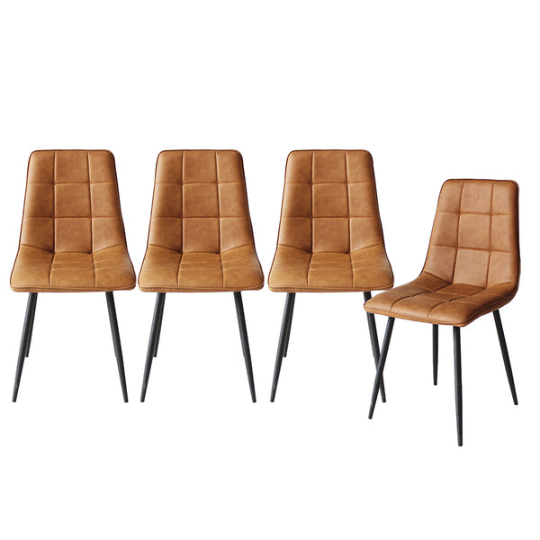 4x Dining Chairs Kitchen Chair Brown Faux Leather.