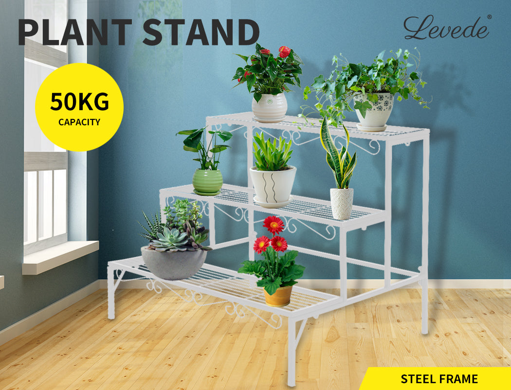 Levede 3 Tier Rectangle Metal Plant Stand for Outdoor and Indoor Use - Levede