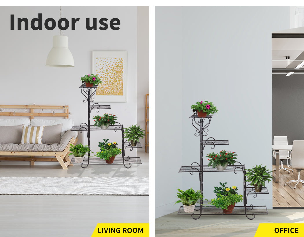 Plant Stand Outdoor Indoor Metal Flower Pots Rack Corner Planter Shelf- Black