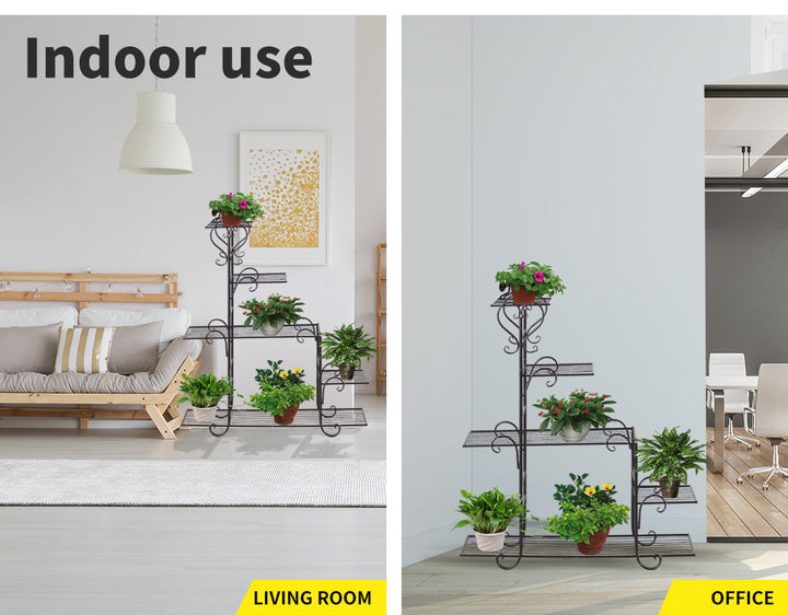 Plant Stand Outdoor Indoor Metal Flower Pots Rack Corner Planter Shelf- Black