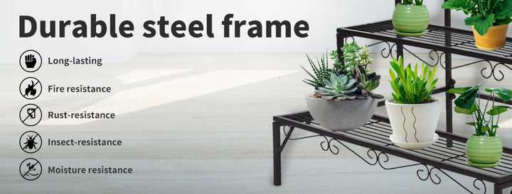 2x Plant Stands Outdoor Indoor Garden Metal 3 Tier Planter Corner Shelf