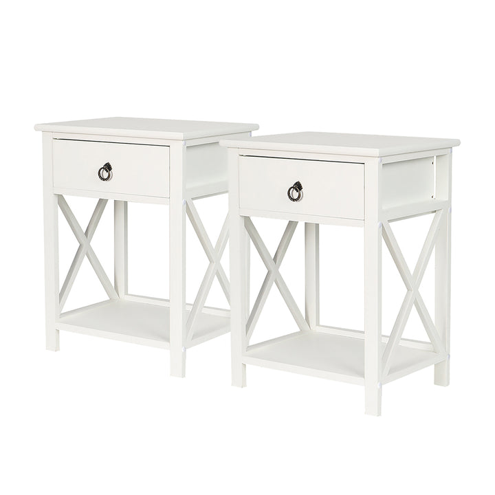 2xClassic 1-Drawer Bedside Table with Shelf