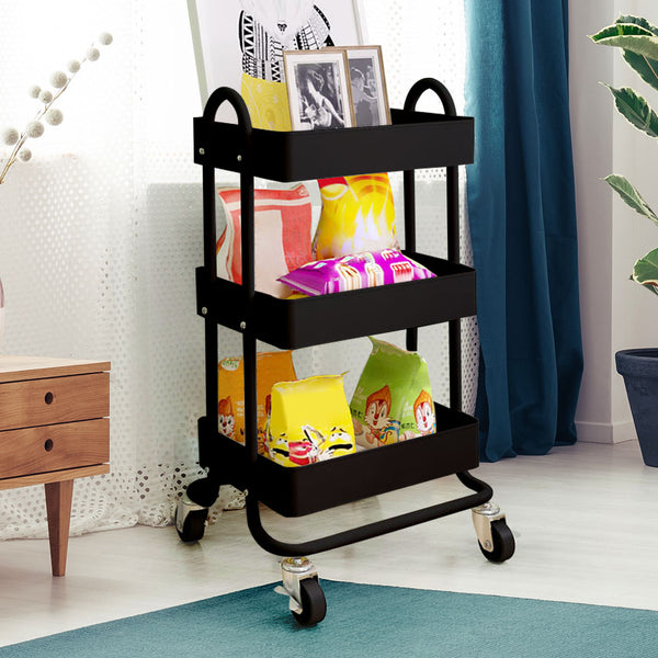 Levede 3 Tiers Kitchen Trolley Cart Black.