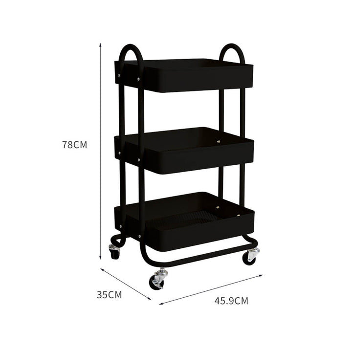 Levede 3 Tiers Kitchen Trolley Cart Black.