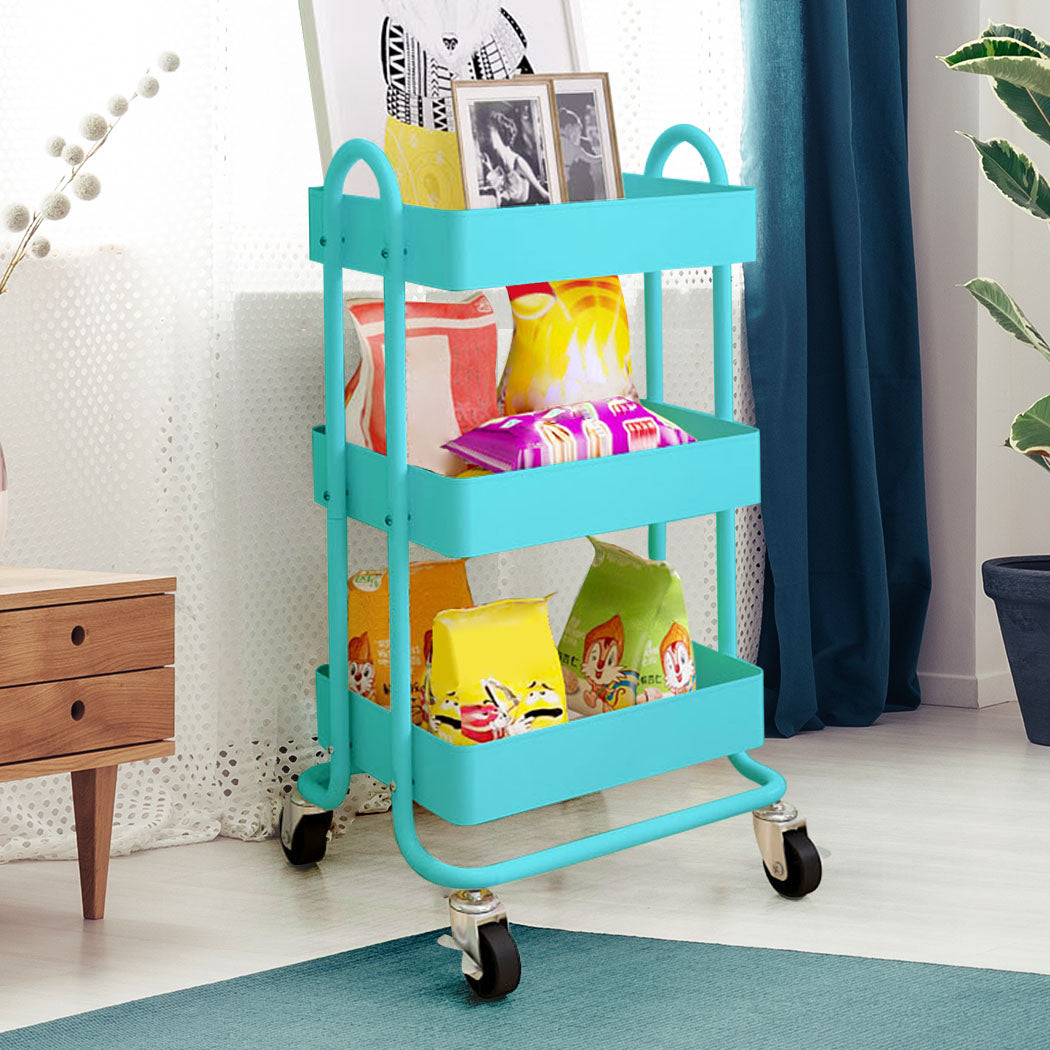 Levede 3 Tiers Kitchen Trolley Cart Turquoise.