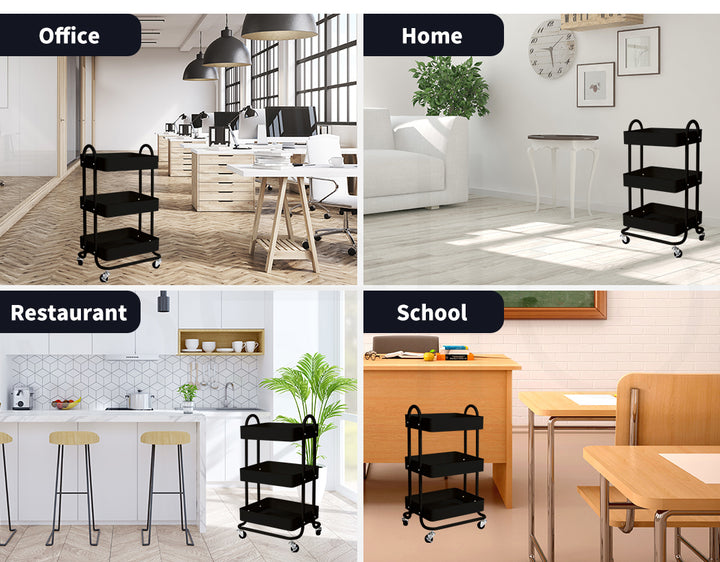 3-Tier Kitchen Trolley Cart – Steel Frame with Rolling Wheels.