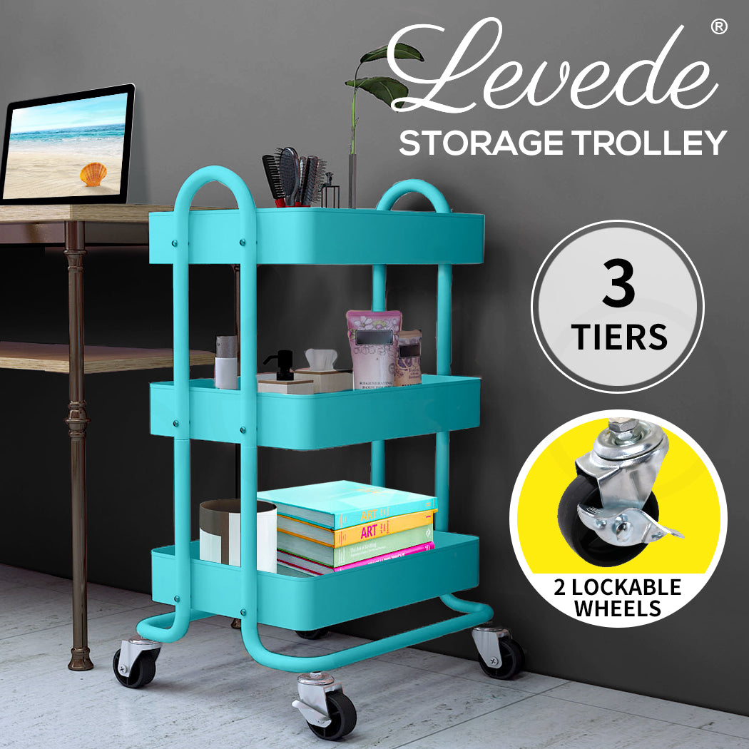 3-Tier Kitchen Trolley Cart – Steel Frame with Rolling Wheels.