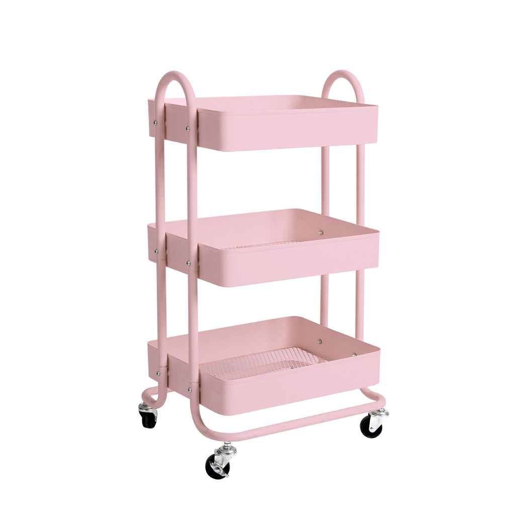 Levede 3 Tiers Kitchen Trolley Cart Pink.