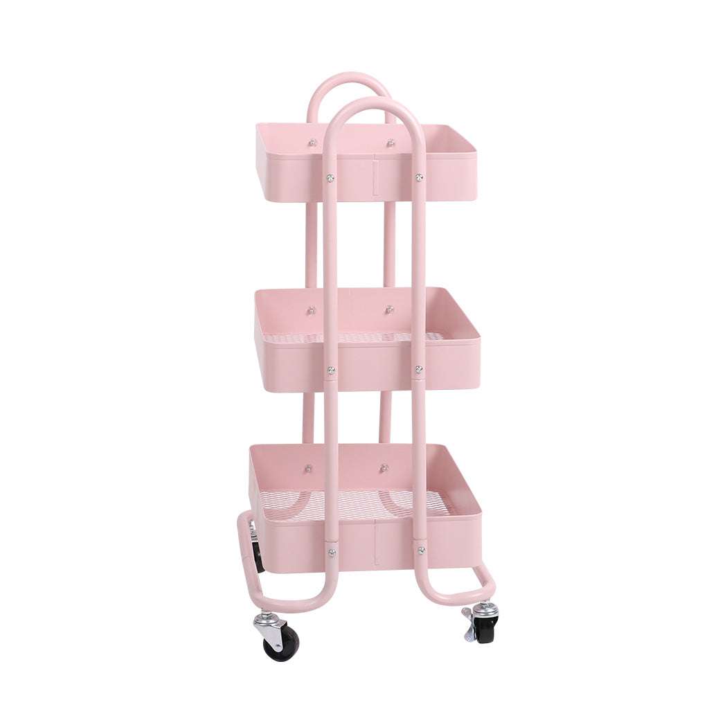 Levede 3 Tiers Kitchen Trolley Cart Pink.