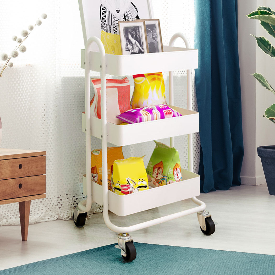 Levede 3 Tiers Kitchen Trolley Cart White.