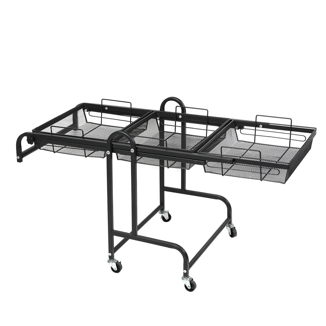 Levede 3 Tier Kitchen Trolley Cart Swivel Black Colour.