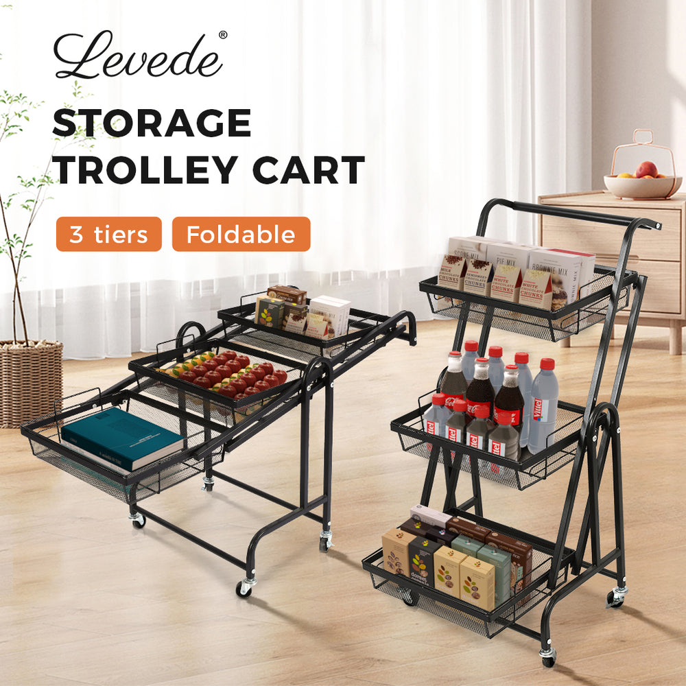 Levede 3 Tier Kitchen Trolley Cart Swivel 