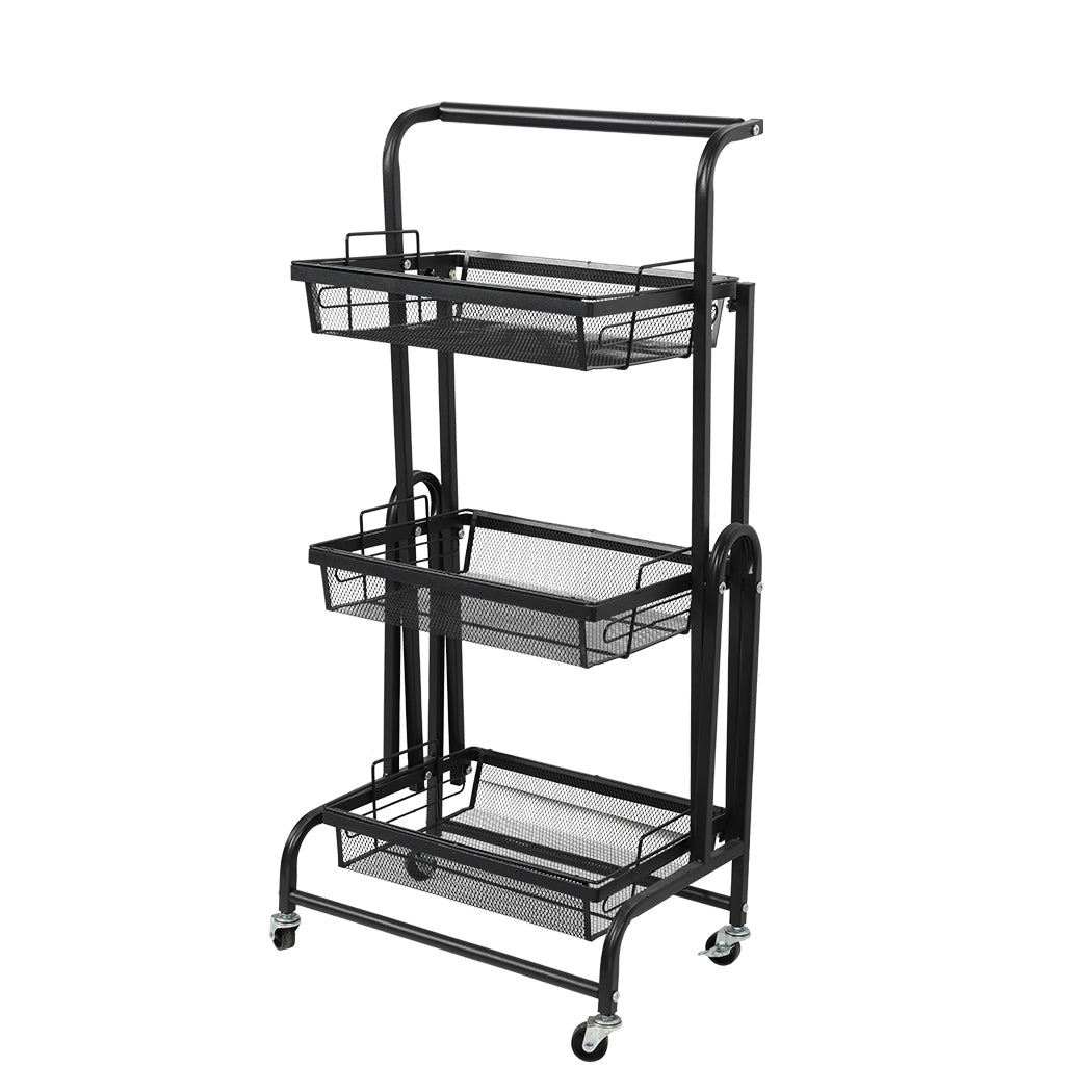 Levede 3 Tier Kitchen Trolley Cart Swivel Black Colour.