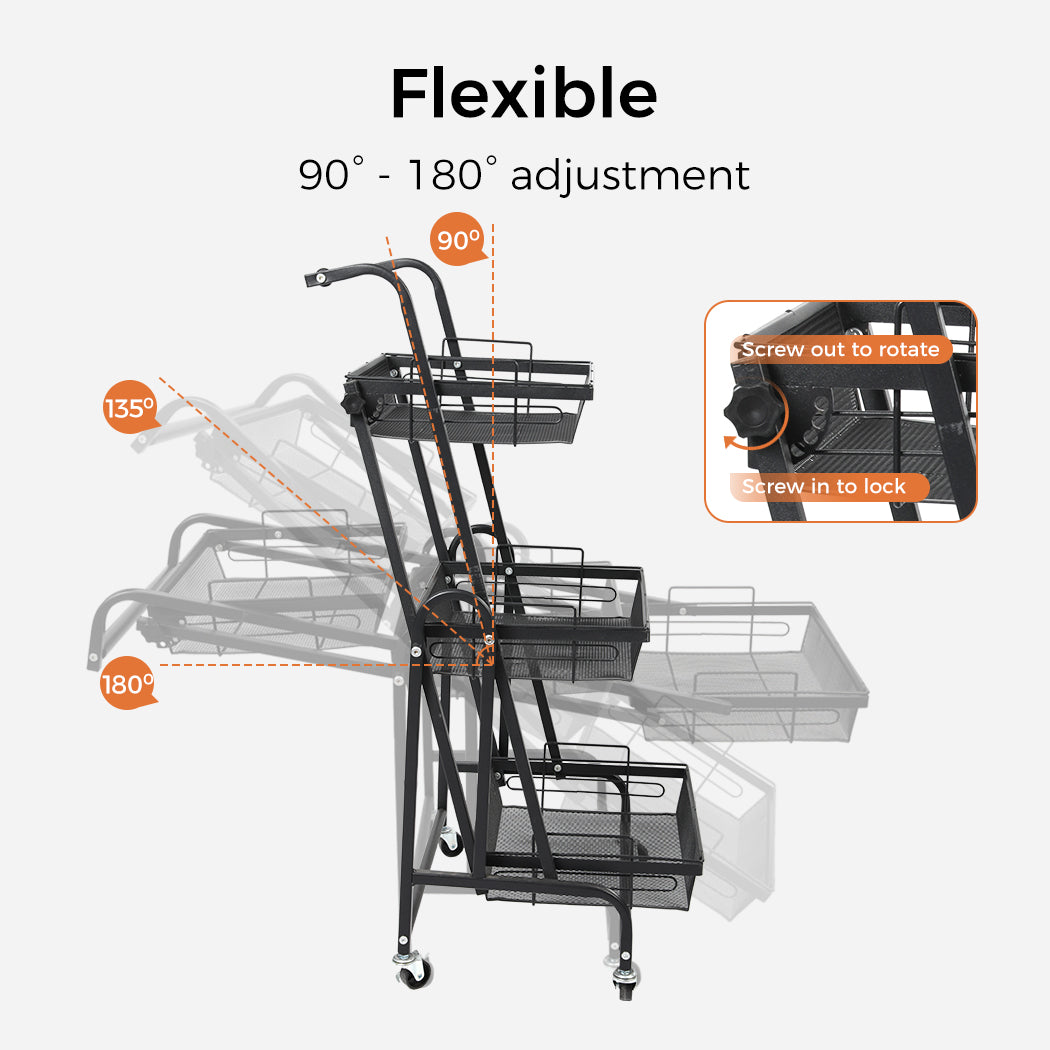 3 Tier Kitchen Trolley Cart Swivel.