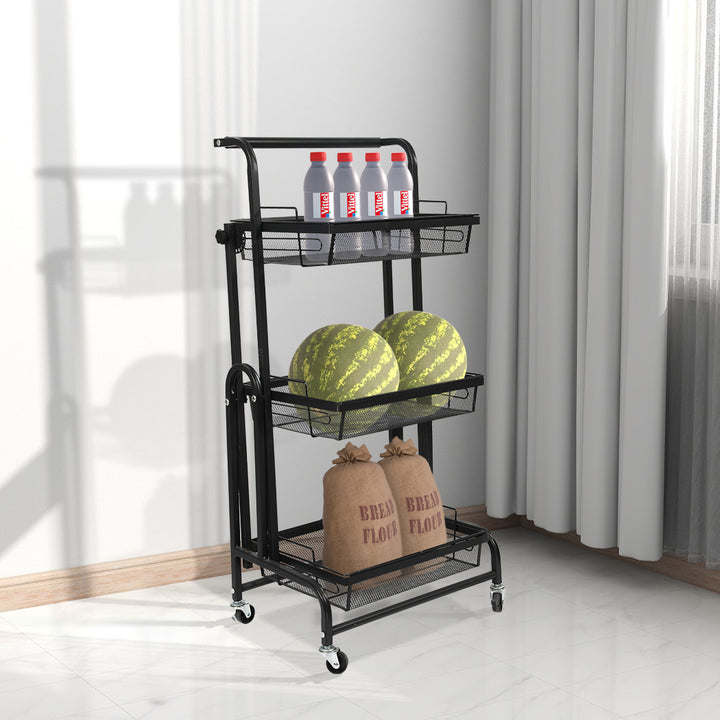 Levede 3 Tier Kitchen Trolley Cart Swivel Black Colour.