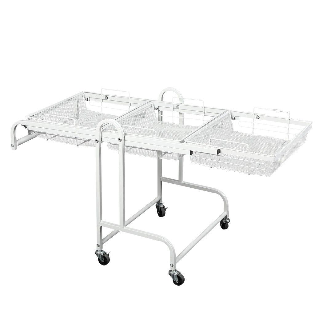 Levede 3 Tier Kitchen Trolley Cart Swivel White Colour.